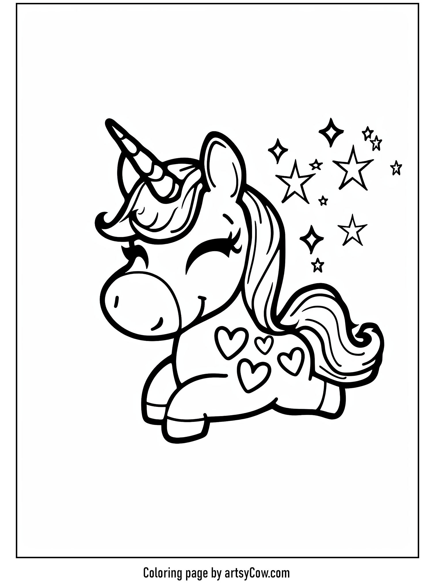 Unicorn Adorned with Hearts Coloring Page
